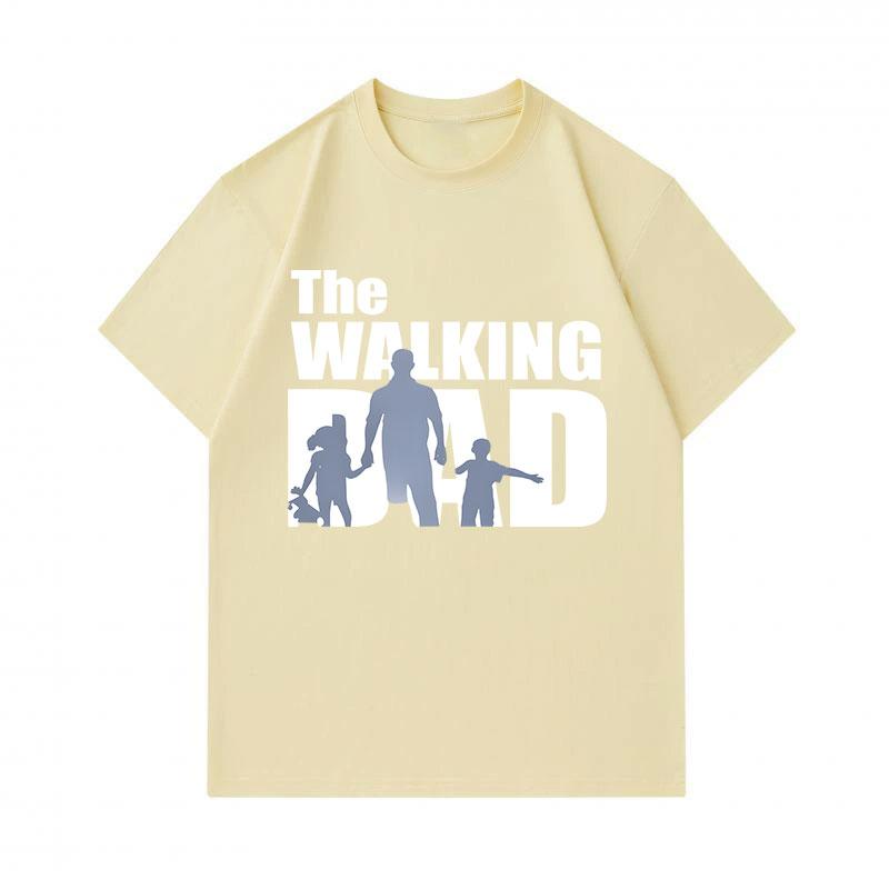 Men's 100% Cotton Crew Neck Short Sleeve T-shirt, Casual The Walking Dad Family Silhouette Printed Comfortable Lightweight Daily Wear Top for Summer