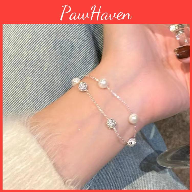 Elegant Doublelayered Silver Pearl Bracelet Chic Minimalist Titanium Steel Jewelry Women For