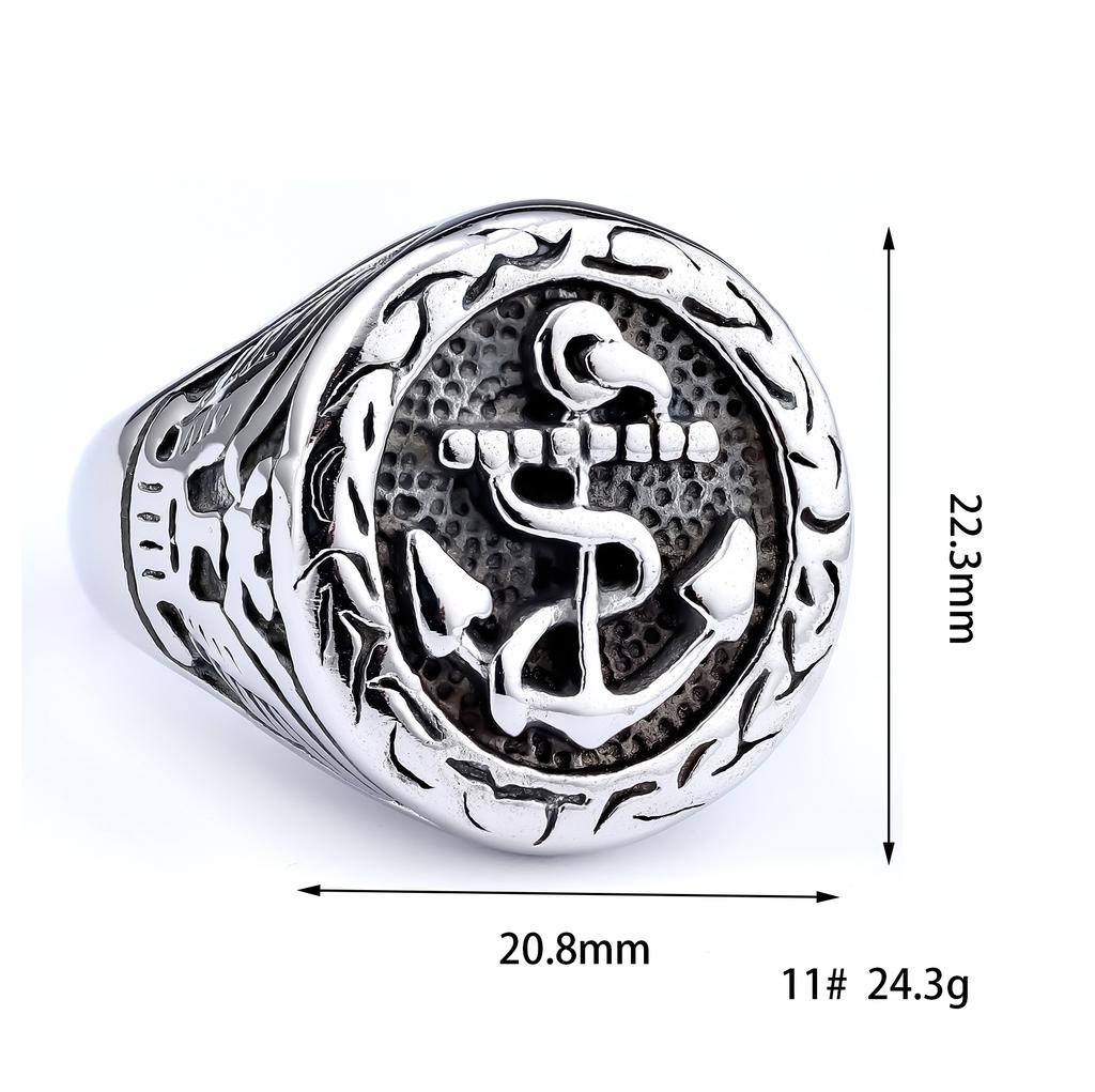 Personalized Trendy Men's Punk Ship Anchor Navy Style Skull Head Ring