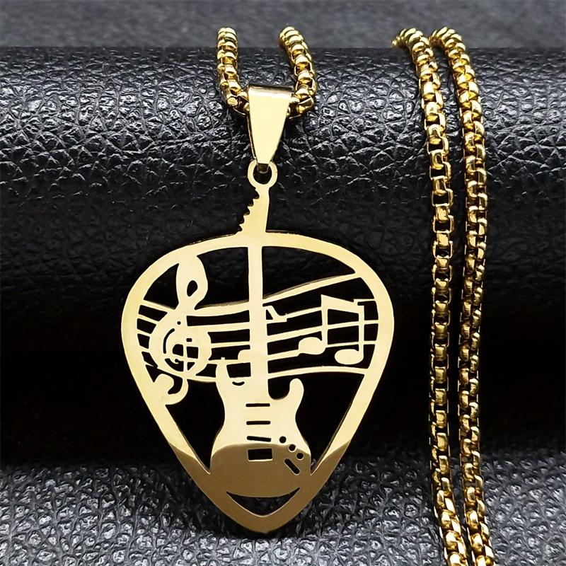 A Stylish And Unique Necklace Suitable for Both Men And Women, Featuring a Guitar Note Pendant, Perfect As a Gift for Music Enthusiasts.