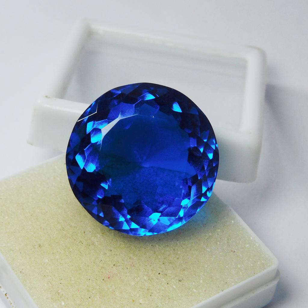 Lab-Created Blue Tanzanite Loose Gemstone Round Cut 52.35 Ct for Jewelry Making and Gem Collections