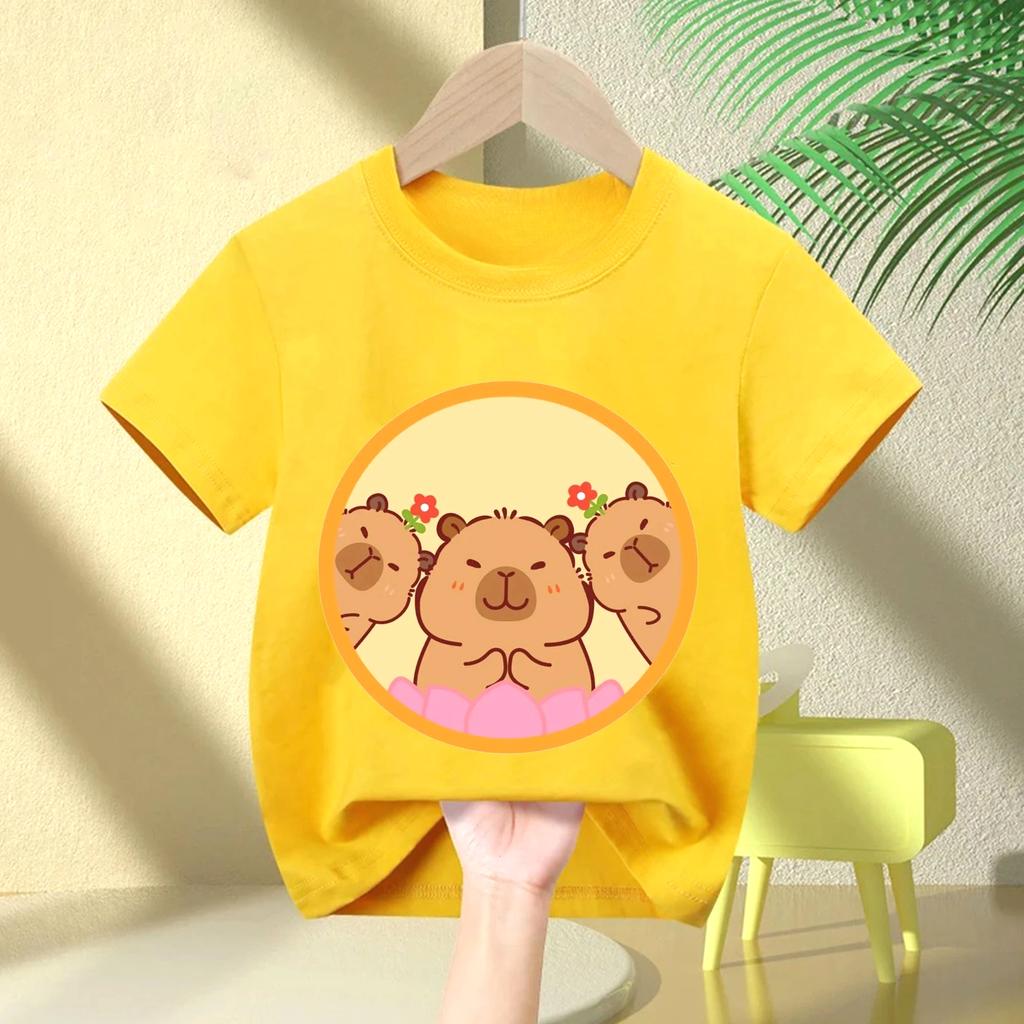 Summer New Trend Capybara Printing Cute Childrens ShortSleeved TShirt Cute Comfortable Versatile Boy and Girl TShirt