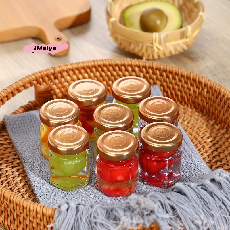 M-Mini Hexagonal Glass Jars 45ML 3/5Pcs with Gold Screw Lids Leak-proof Reusable Multi-purpose Storage for Honey Jam Spice