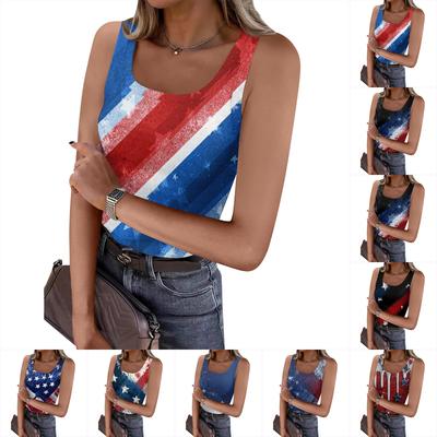 Women's Summer Fashionable Casual Independence Day Printed Round Neck Sleeveless Top Fitted Vest