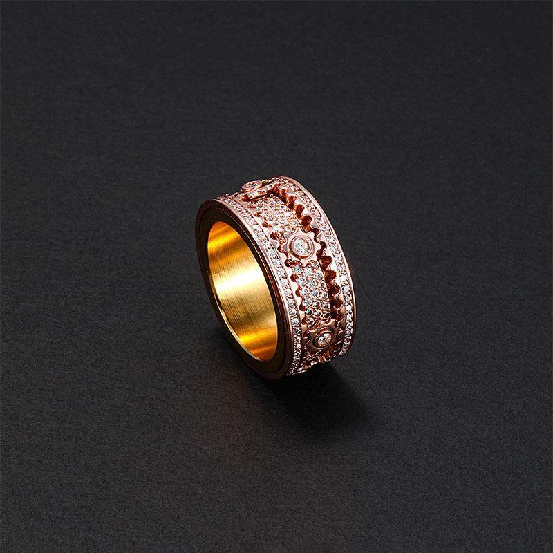 

2026 European and American Trendy Brand Personalized Rotatable Gear Ring for Men, Bold Full Diamond Rotating Starry Sky Mechanical Ring Rose Gold Gear Ring No. 6 [Circumference 52mm]