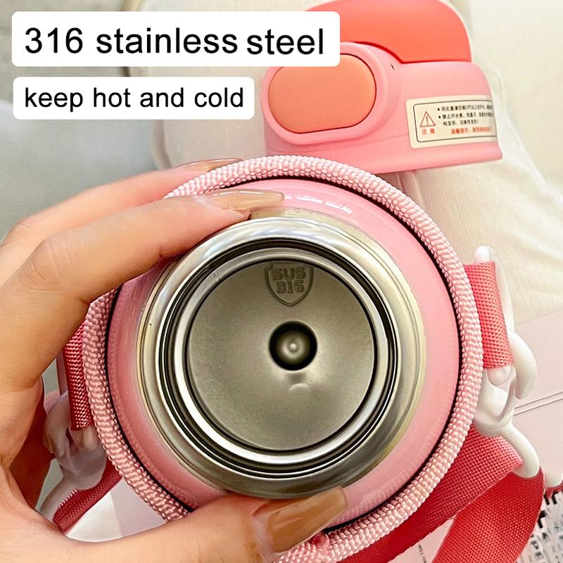 500ML Kids Thermos Bottle Stainless Steel Straw Cup With Case Cartoon Leak-Proof Vacuum Flasks Children Thermal Water Bottle