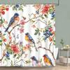 Hummingbird Floral Shower Curtain Birds Watercolour on Flower Branches Printed Polyester Bath Curtains Bathroom Decor with Hooks