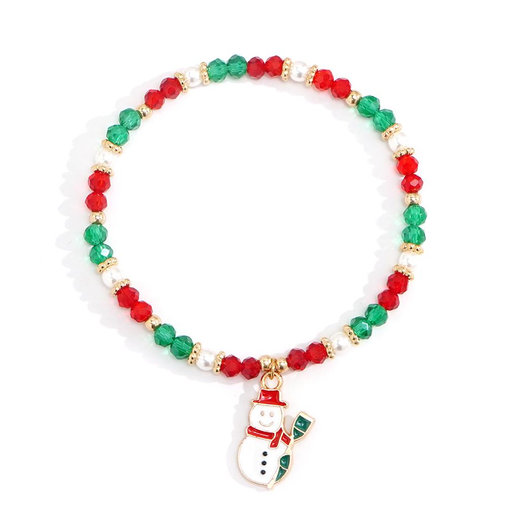 Christmas Crystal Beaded Bracelets with Santa and Snowman Charms - Holiday Gift Assortment