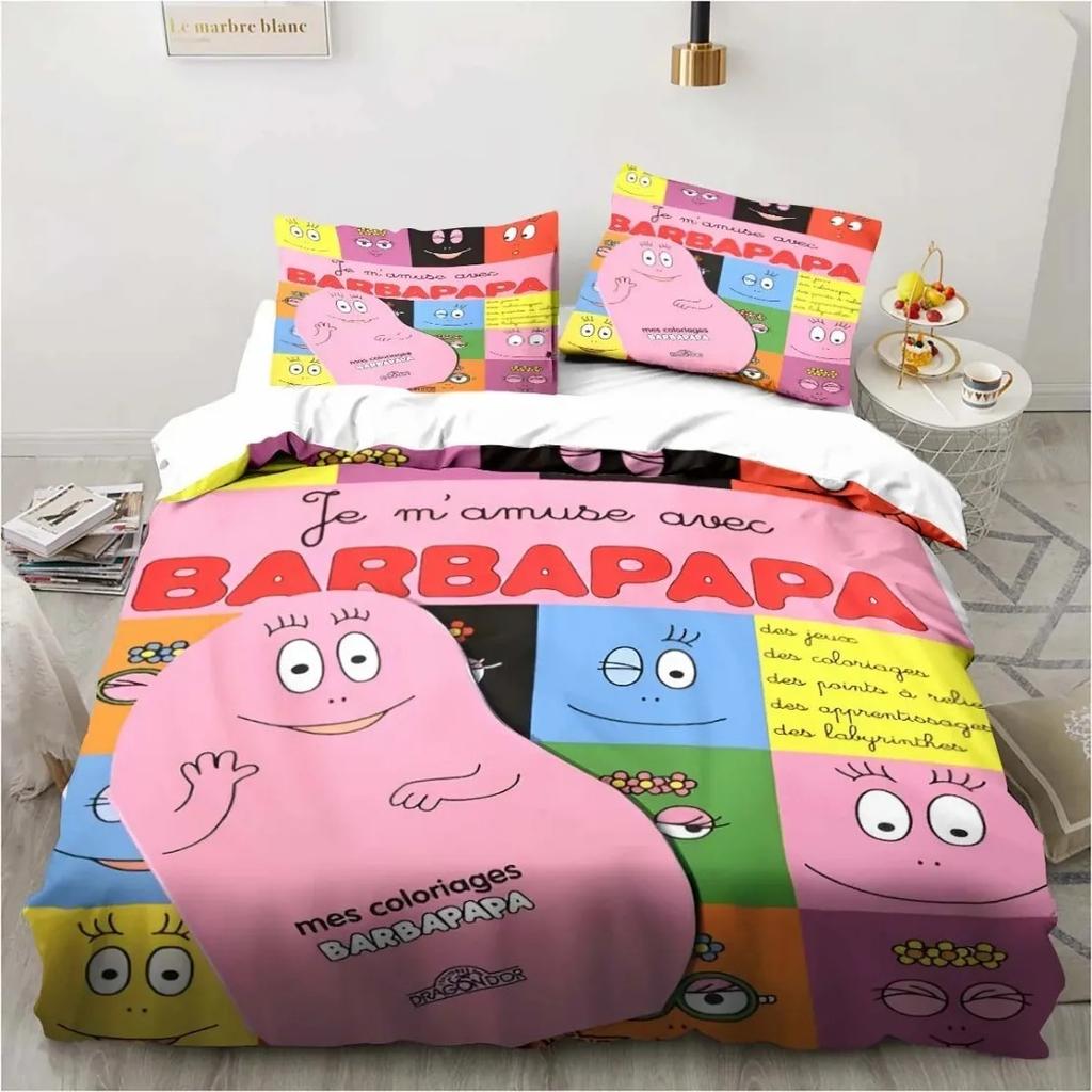 3D Cartoon Bedding Set B-Barbapapa Duvet Cover Set With Pillowcases Soft Skin-Friendly Single King Size For Kids Birthday Gift