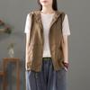 Women S Casual Linen Blend Hooded Sleeveless Zip Up Vest
