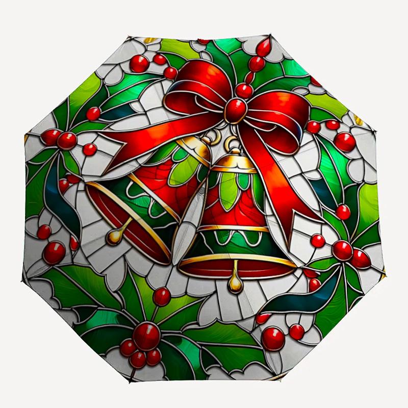 

1pc Christmas Bells Pattern Automatic Opening/Closing Folding Umbrella with 62 Ribs, Plastic Handle, Windproof Portable Sunshade Umbrella y250726102
