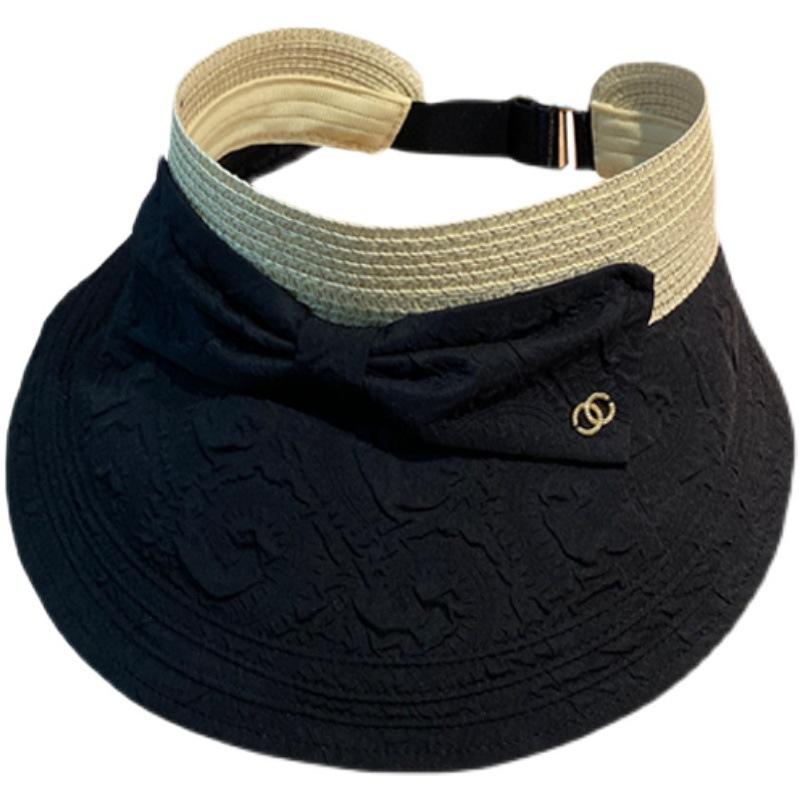 Niche Pleated Seersucker Empty Top Hat Children's Summer Small Fresh Bow Sun Hat Big Brim Sun Hat