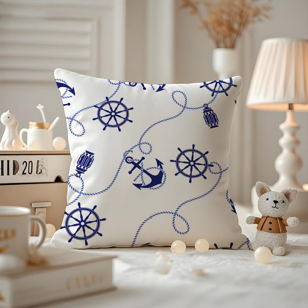 marine theme rudder anchor animals Cushion Cover Antidustmite Pillowcase Invisible zipper silky short plush Sofa cushion cover