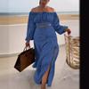 New Women's 2 Piece Set Off-the-Shoulder Top Slit Midi Dress Casual Outfit, Hot Fashion Suit For Women