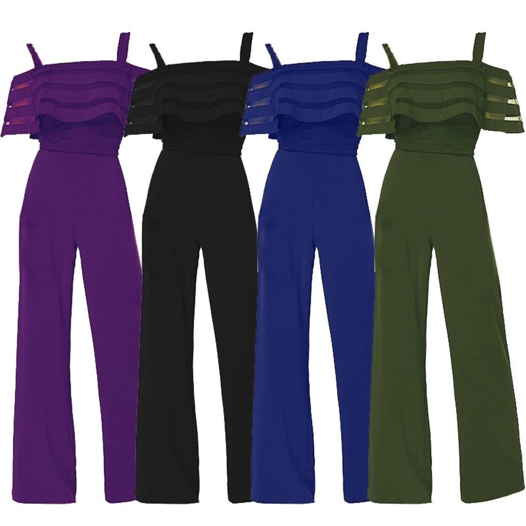 

Женский модный комбинезон с высокой талией и холодными плечами, однотонный комбинезон с широкими штанинами
