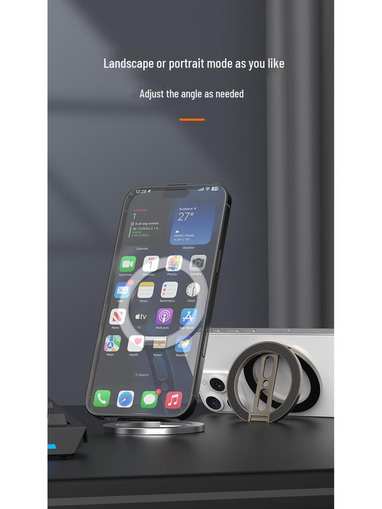 Dual-Sided Magnetic Phone Stand and Car Ring Holder with MagSafe Compatibility