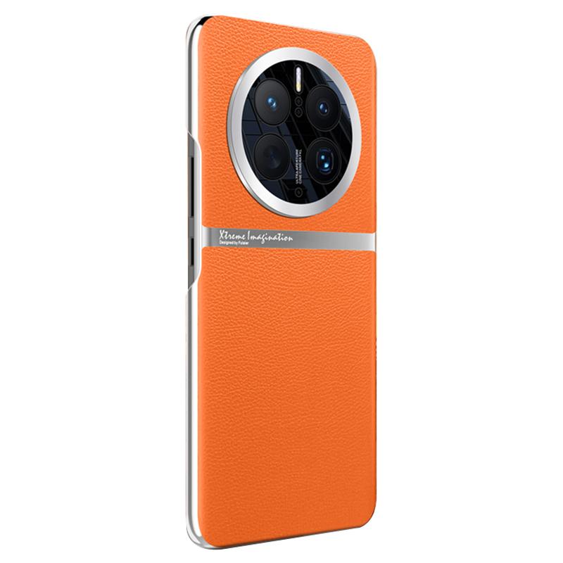 

For Huawei Mate 50 Pro 4G Case Back Shell PU Leather Coated Hard PC Phone Cover Orange