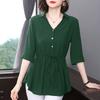 Chiffon Short-sleeved Shirt Women's Medium-sleeved Summer Medium and Long Belly-covering Waist Top Shirt