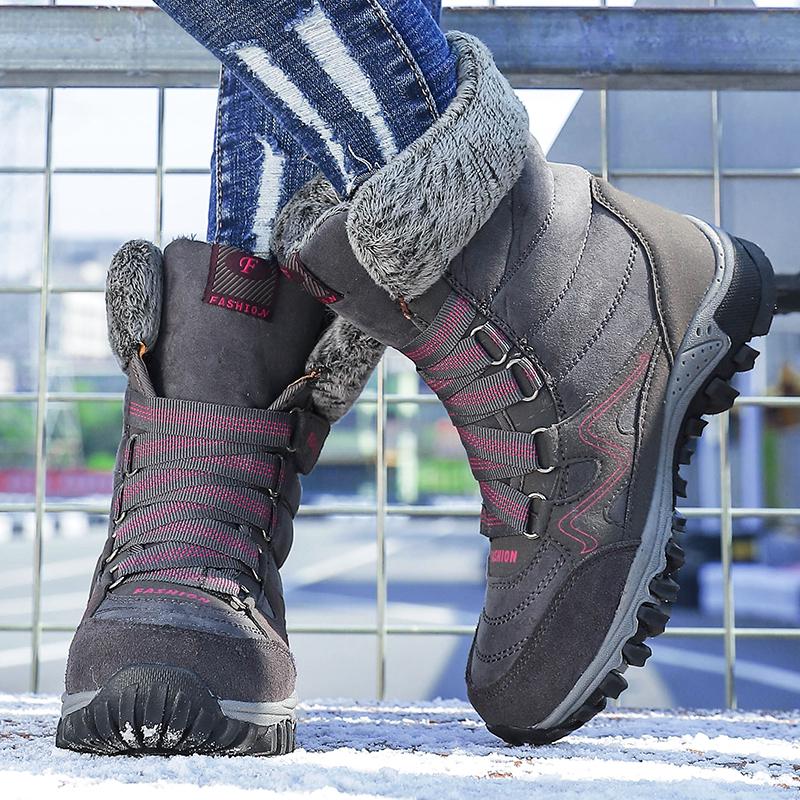 Wear-resistant Women's Snow Boots Fashion High-top Boots Winter Cotton Shoes Plush Hiking Walking Shoes Non-slip