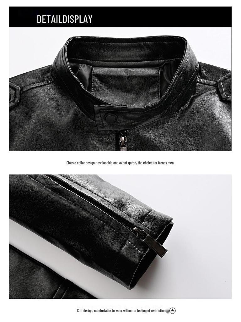 Stylowa męska skórzana kurtka motocyklowa z kołnierzem stójką w stylu koreańskim - Trend jesień/zima