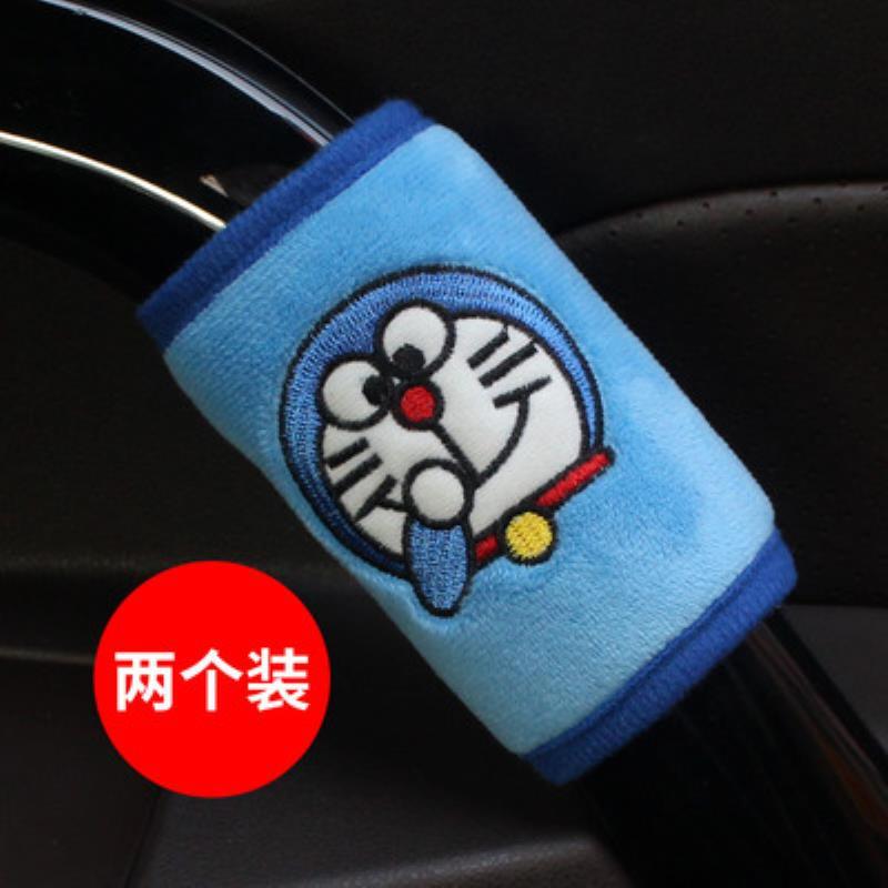 New Doraemon Cute Plush Headrest Car 2-In-1 Pillow By Car Waist Neck Pillow Steering Wheel Cover Decoration Accessories Gift