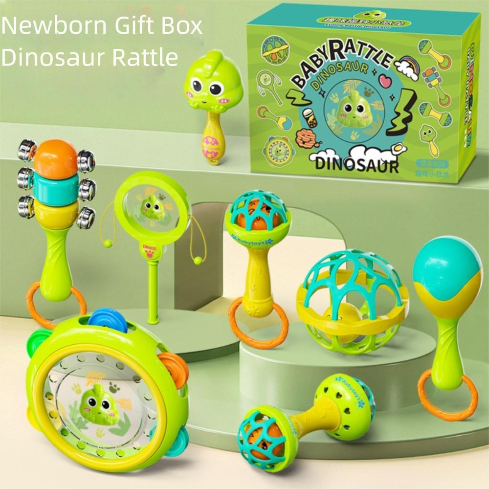 8/9pcs Colorful Cartoon Shape Sensory Toy Plastic Handbell Wave Drum Baby Rattle Toy  Newborn