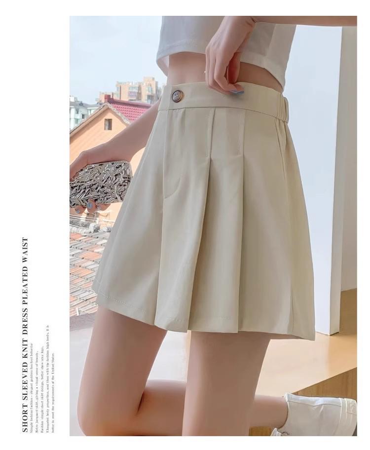 Women's High Waist Pleated A-Line Wide-Leg Shorts - Large Size, Black, Summer Versatile Skirt-Style Pants