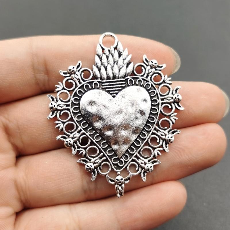 4 pcs Sacred Heart Large Boho Filigree Love Heart Charms Pendants for DIY Jewellery Making Accessories Enameled Sacred Heart