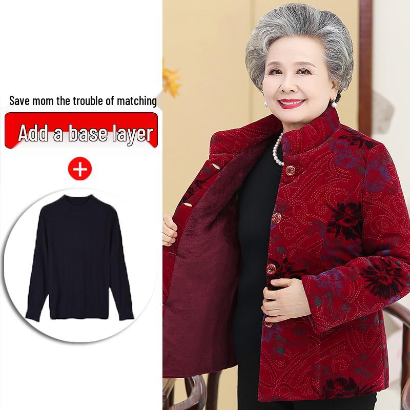 Hengyuanxiang Winter Velvet-Enhanced Cotton Jacket for Elderly Women