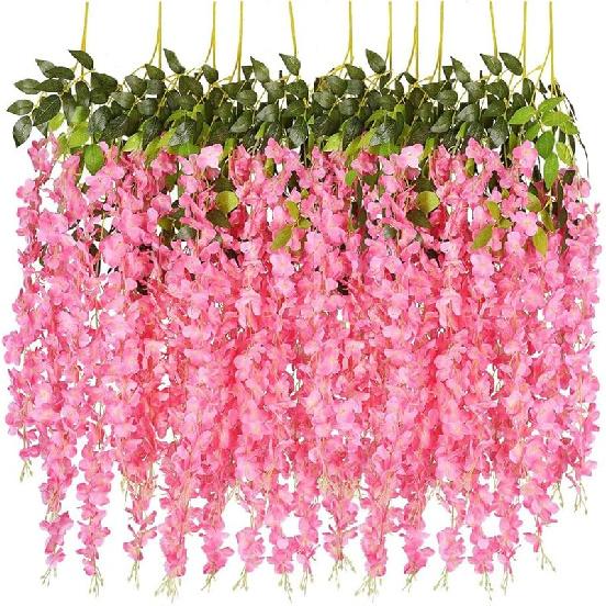 

Набор из 12 штук по 3,75 фута/штука искусственная поддельная глициния лоза ротанг подвесная гирлянда шелковые цветы строка домашняя вечеринка свадебный декор (синий) розовый