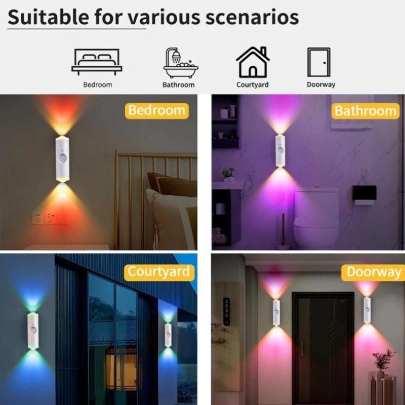 Lampă de perete magnetică reîncărcabilă cu LED, senzor de mișcare, lumină de culoare, lumină de noapte, lumini automate pentru cameră