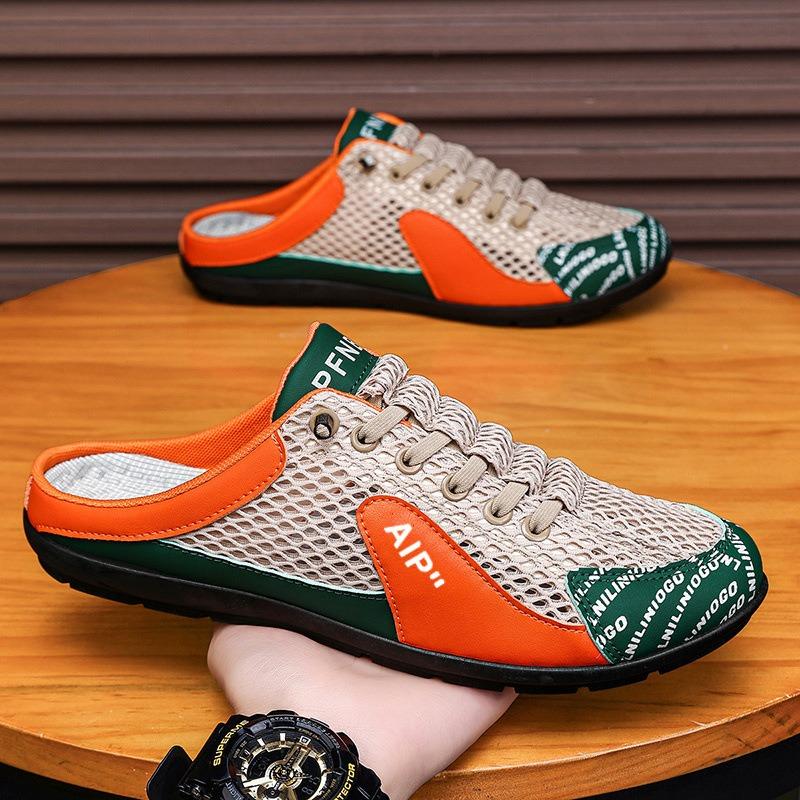 Men's summer breathable mesh half slippers one pedal outdoor lazy shoes trendy versatile soft sole casual Doudou shoes