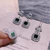 European Emerald Bow Jewelry Set: Earrings, Necklace & Ring with Full Diamond Sparkle - Elegant & Stylish