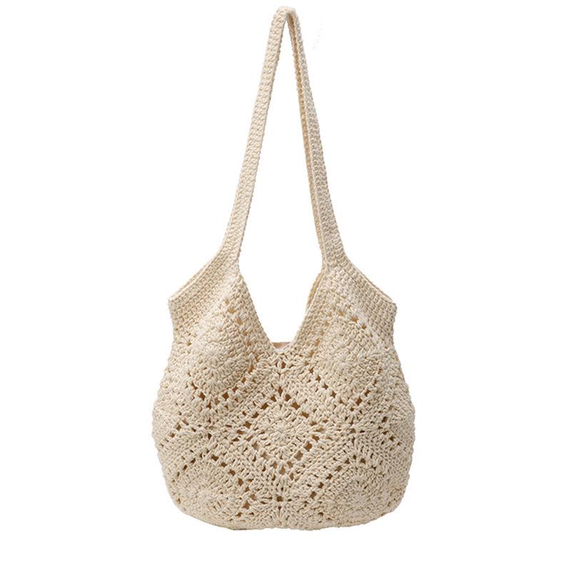 Small Fresh Pastoral Style Cotton Rope Shoulder Bag Woven Soft Bag Travel Versatile Fashion Straw Woven Cotton Rope Underarm Bag