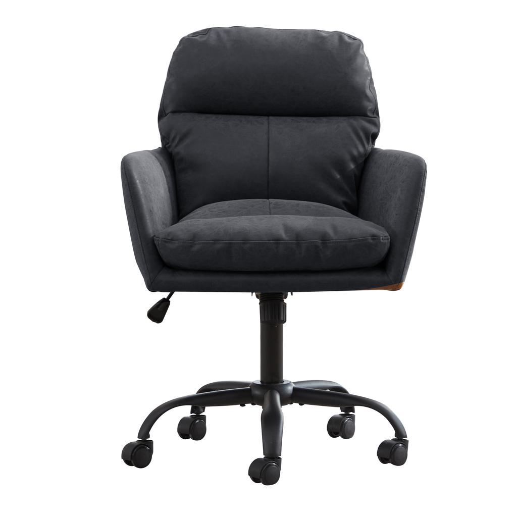 Faux Leather, PU Material, Black Base, Height-adjustable, Suitable for Office, Bedroom, Vanity Table and Other Environments. An Office Chair. Black.