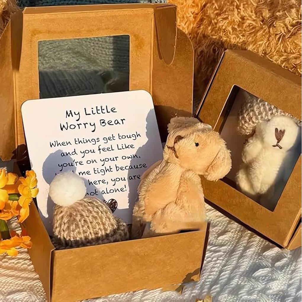 4 Containing Motivational Cards, Worry Teddy Bears, Teddy Bear Boxes, Desk Accessories for and Valentine's Day Gifts