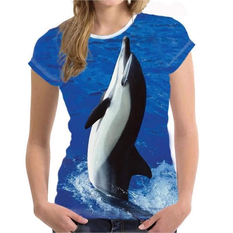 Women's T Shirt Dolphin Animal 3D Print Tee Summer Fashion Casual O-Neck Short Sleeve T-Shirts Y2k Tops Harajuku Female Clothing