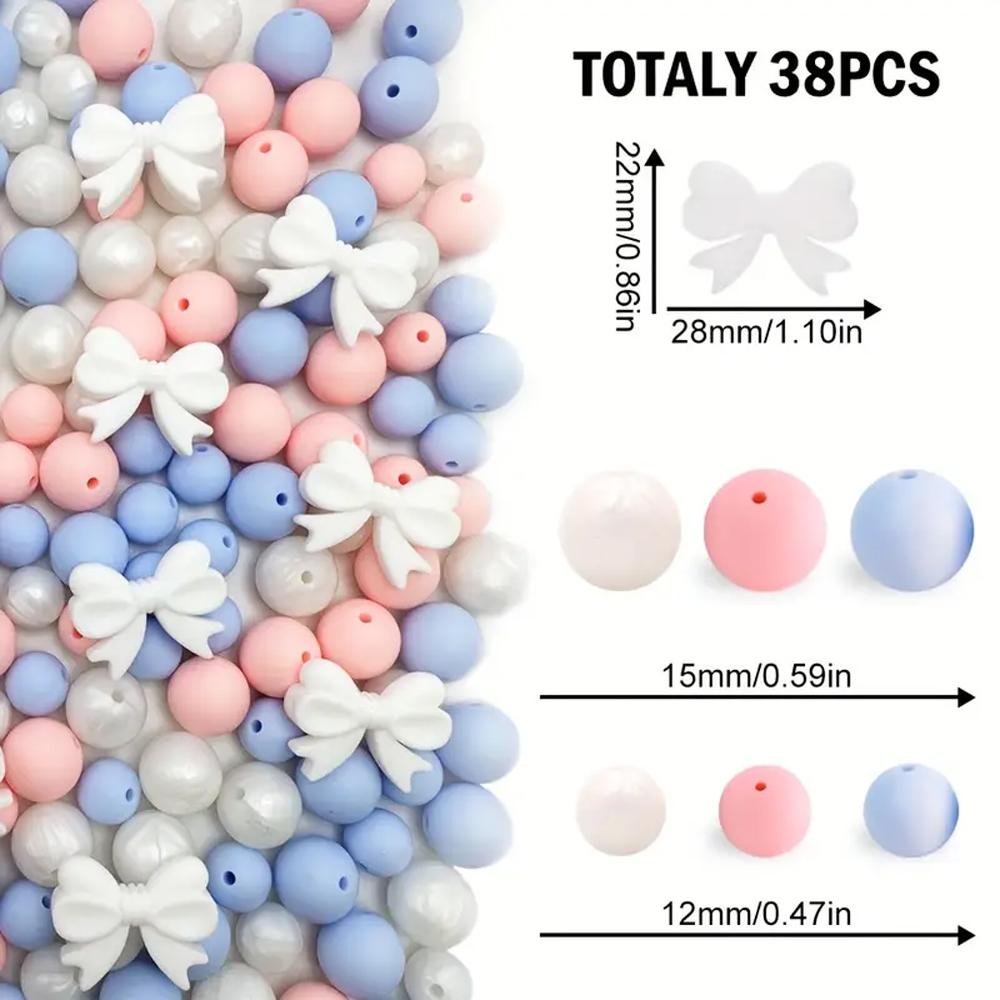 10/38/45PCS Bow Silicone Bead Set, 12mm/15mm, suitable for DIY handmade making, keychains, jewelry, bracelets, necklaces, etc