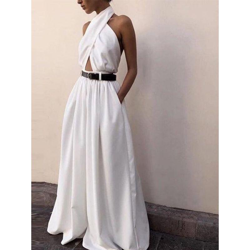 

White Skinny Rompers Womens Jumpsuit Female Long Pants XL without belt
