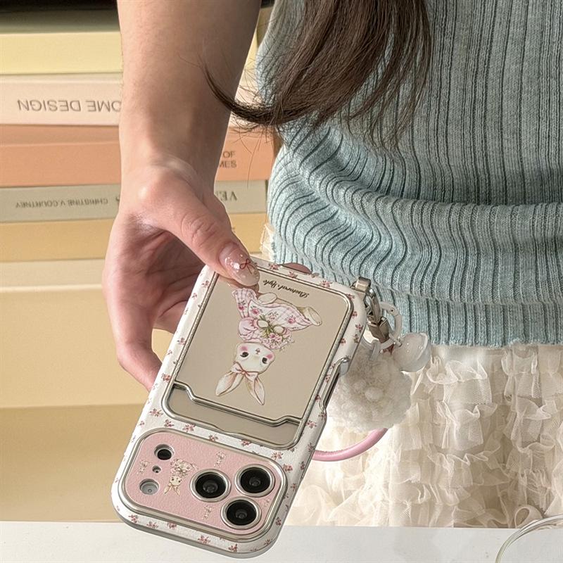 Sweet Girl Floral Rabbit Card Holder Case for iPhone 17/15 Pro Max