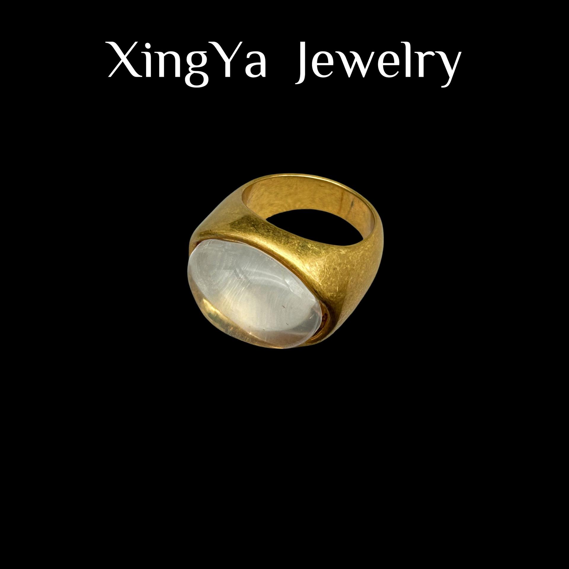 Copper Plated Real Gold Crystal Inlaid Geometric Oval Ring Earring Set Stylish Versatile Women s Commuting