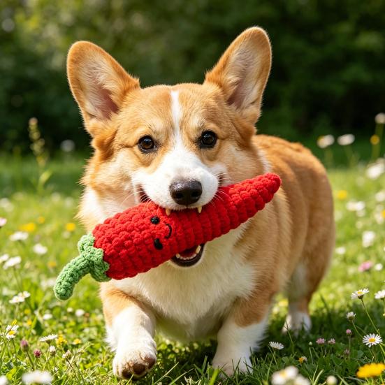 Plush Vegetable Dog Toy Squeaky Broccoli Eggplant Dog Chew Toy Cute Stuffed Scallion Chili Pepper for Puppy Teething Interactive Play