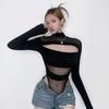 Women's European American Style Mesh Hollow Long Sleeve Bodysuit