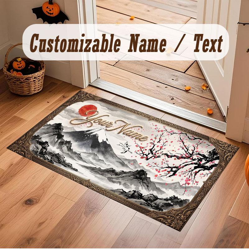 Floral Garden Theme Crystal Velvet Floor Rug Personalized Custom Name Text Warm Carpet Home Decoration