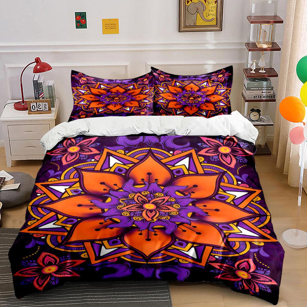 Orange and purple mandalas. Bedding sets Duvet cover sets Duvet covers Pillowcases(1* Duvet Cover 2* Pillowcases without duvet insert)