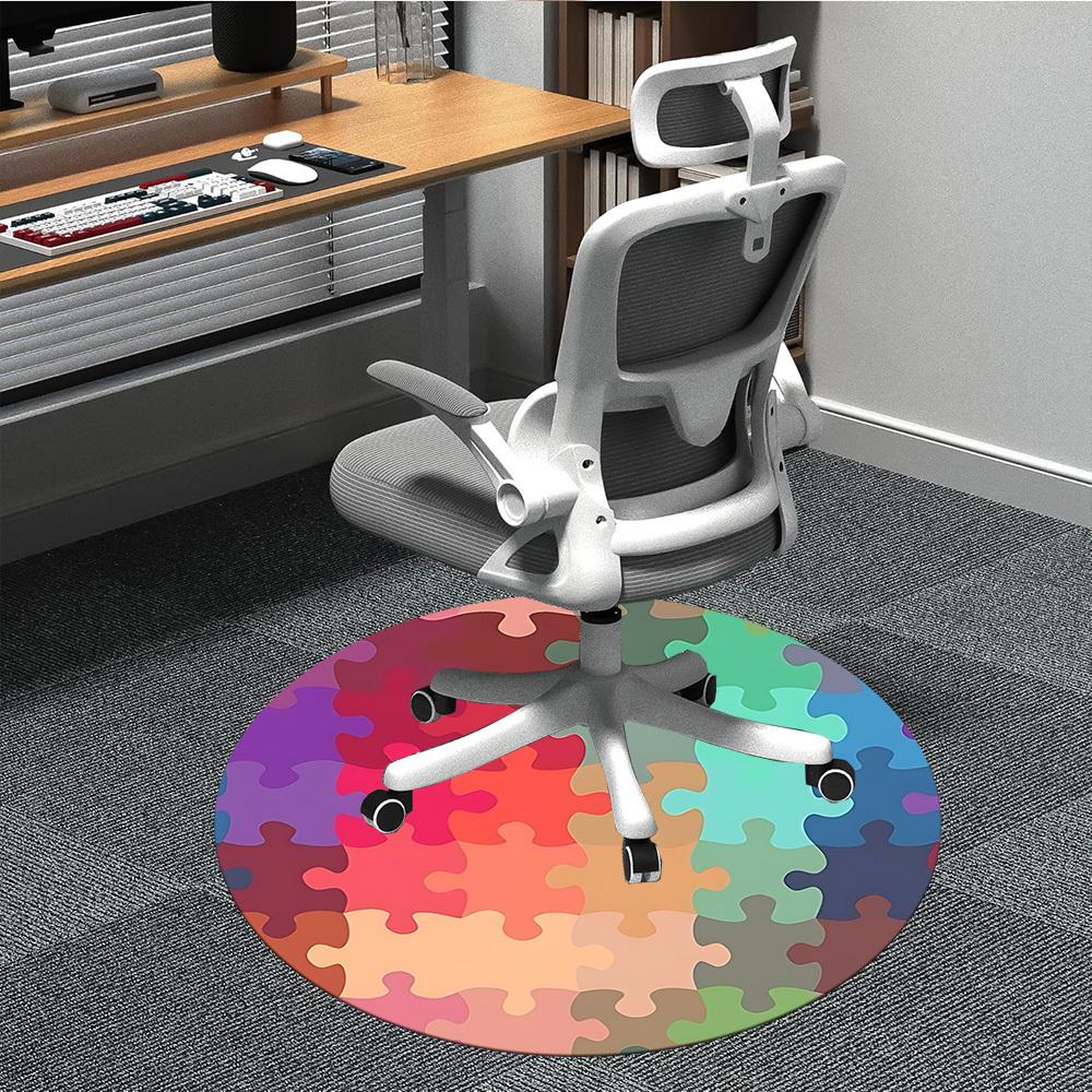 1pc Puzzle Pieces Chair Carpet for Office, Round Non-Slip Durable Large Size Office Carpet, Suitable for Office, Beautiful Decoration