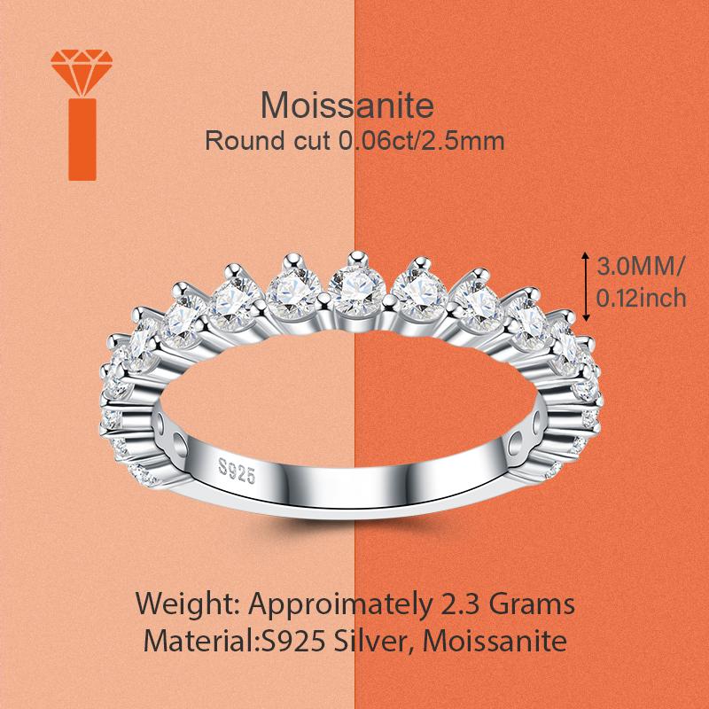 Ready Stock Shared Prong  Moissanite Ring 0.06ct Round 2.3g Prong Set Half Eternity  S925 Silver Bridal Stack Promise Rings