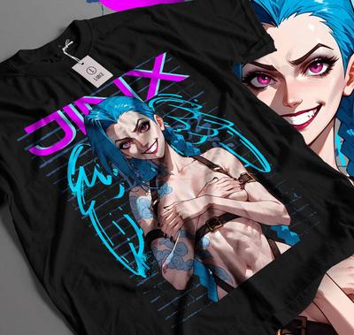 Jinx Arcane T-Shirt Japanese Anime Cartoon Jinx Arcane Graphic Shirt Waifu 102