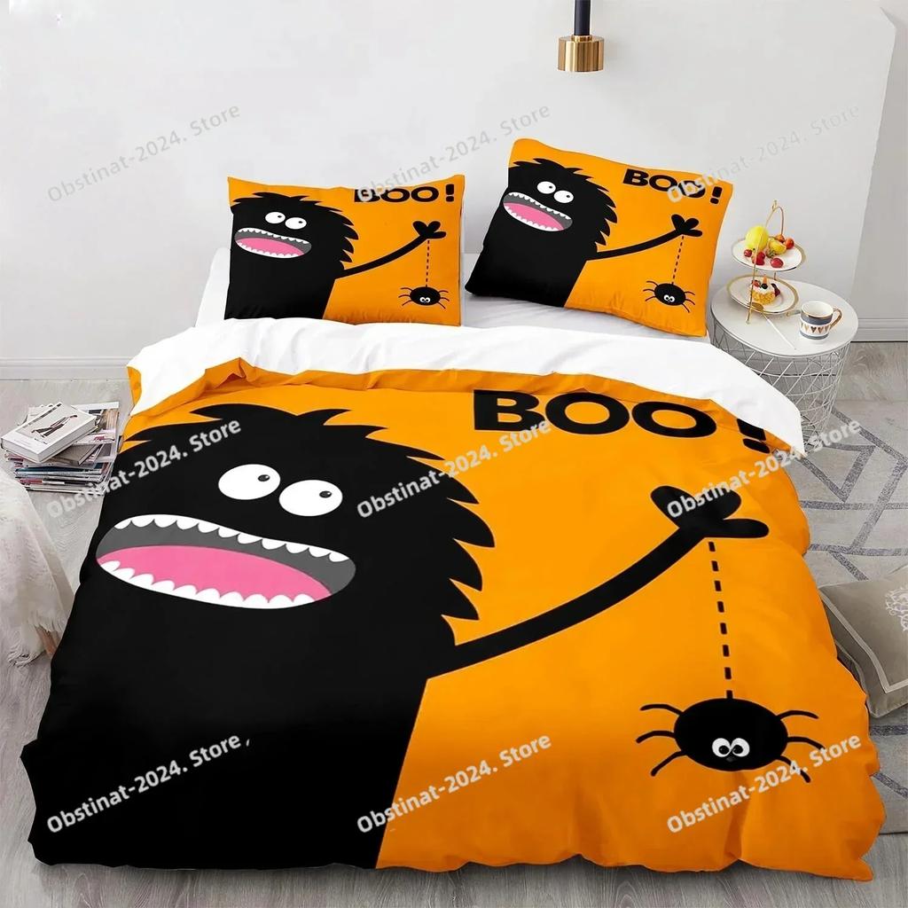 Top Halloween Boo Cartoon Bedding Set Printed Single Comforter Quilt Bed Cover Duvet Cover Pillow Case 3 Pieces Kids Adult Size