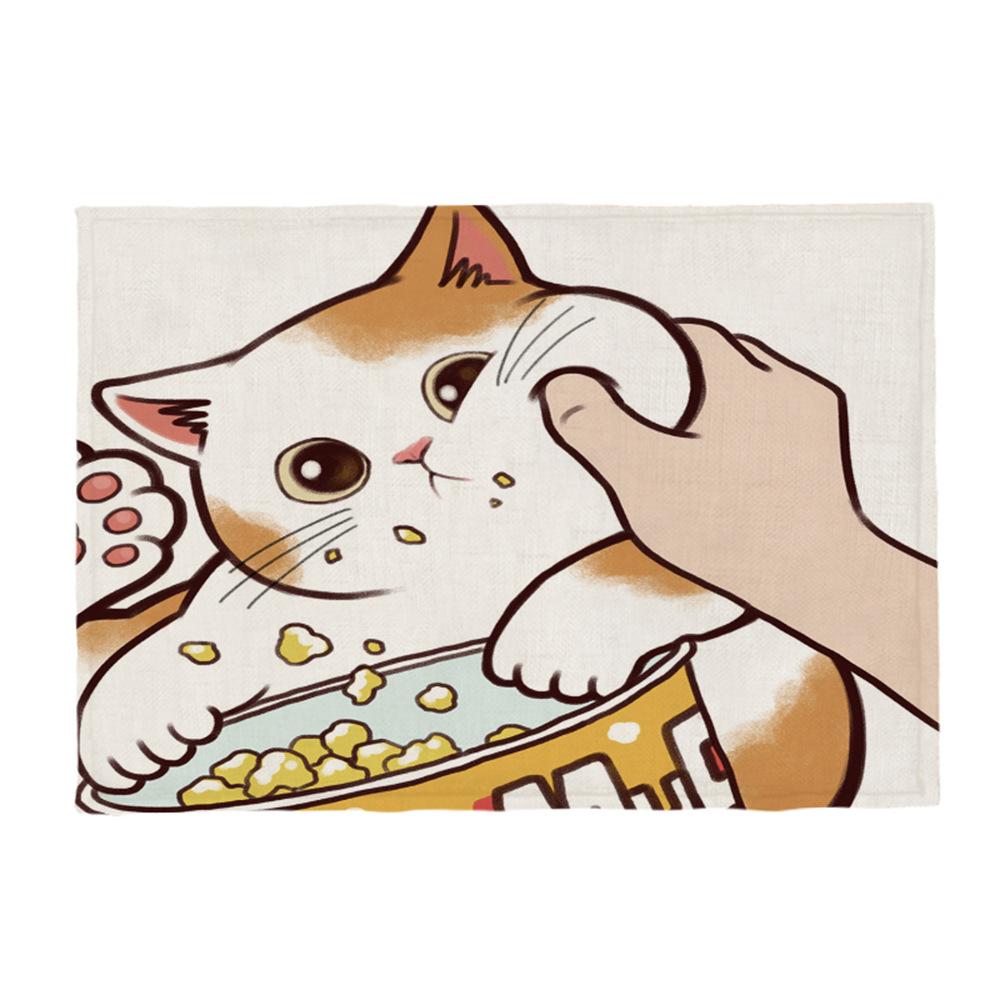 Kočičí lněná podložka na stůl Roztomilý odmítá políbit Prostírání s kresleným vzorem Dekorace na kuchyňský stůl Mat